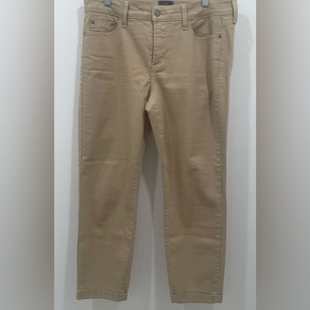 NYDJ Jeans Size 8 Tan Color Tuck Technology Straight Leg Fit Ankle Flattering